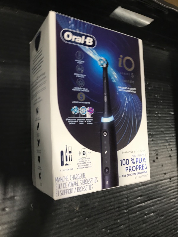 Photo 1 of Oral-B iO Deep Clean + Whiten Rechargeable Electric Toothbrush with Visible Pressure Sensor, 2 Minute Timer, 5 Cleaning Settings, 1 iO5 Limited, 3 Toothbrush Heads, Travel Case & Refill Holder, Black