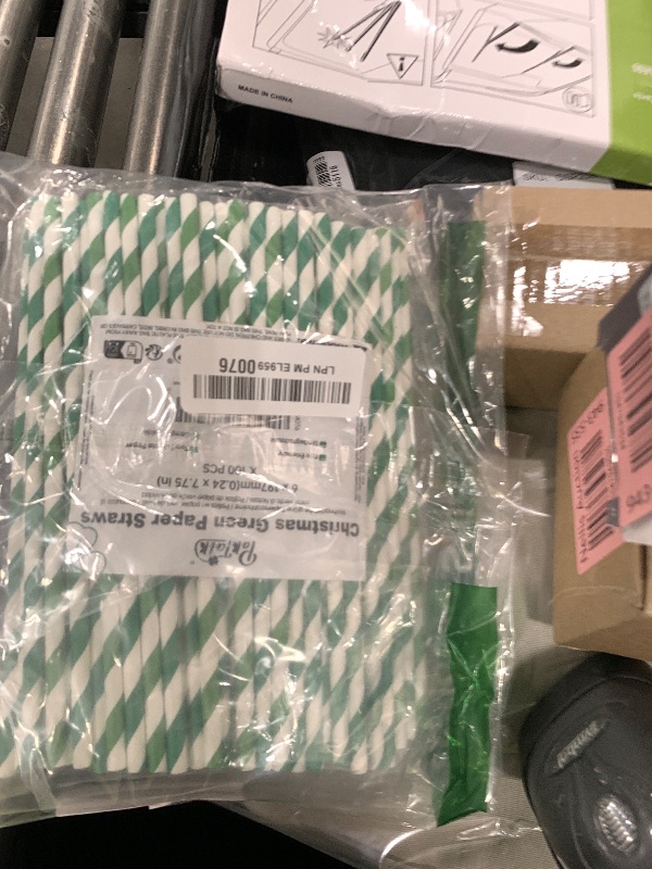 Photo 1 of PakTalk [100 Pack] Green Straws, Disposable Christmas Green and White Striped Straws for Cocktails, Milkshake, St.Patrick and Christmas Party (0.24" x 7.75")