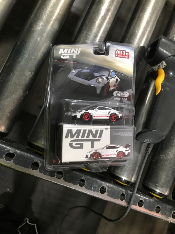 Photo 1 of Diecast Collectible Model Car Compatible with Mini GT Porsche 911 GT3 RS Weissach Package, 1:64 Scale, White with Pyro Red, Limited Edition Die-Cast MGT00706