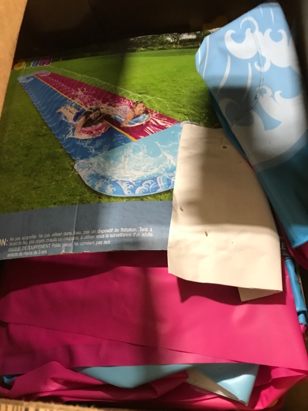 Photo 1 of JOYIN 32.5FT Water Slide and 2 Inflatable Boards, Extra Long Heavy Duty Double Lawn Waterslide with Sprinkler for Kids Adults Backyard Summer Water Toy Outdoor Fun, Blue, Pink