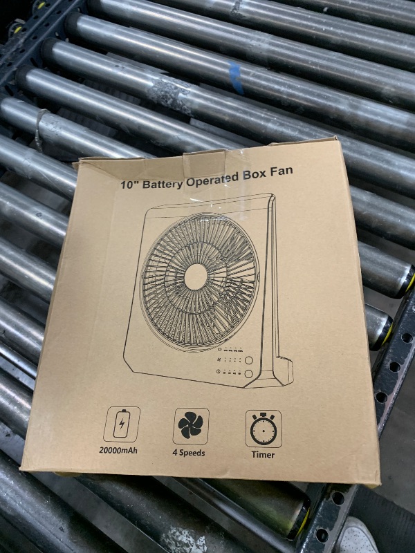 Photo 1 of 10Inch Portable Small Box Fan, 20000mAh Rechargeable Battery Operated, Max 55Hrs Cooling, 4 Speeds, 270° Pivoting, Cordless Square Table Fan with Timer for Window Bedroom Kitchen Office Power Outage