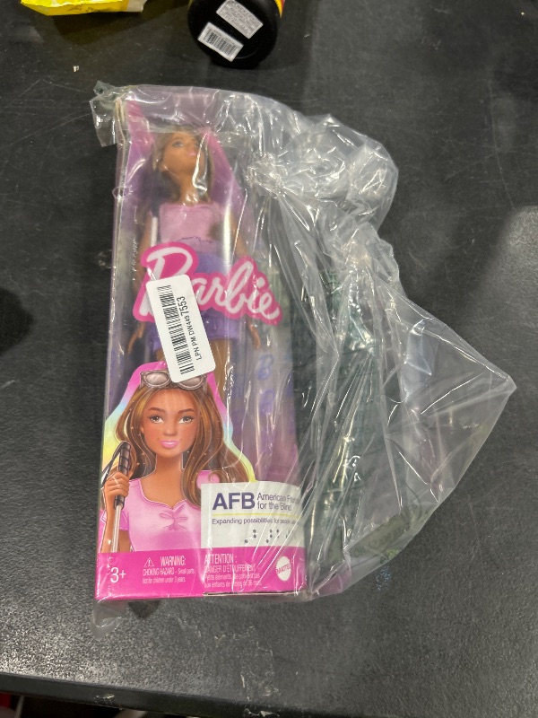 Photo 1 of Barbie Fashionistas Doll #228, Blind Doll Wearing Pink Top and Ruffled Skirt with Cane and Sunglasses in Partnership with The American Foundation for The Blind