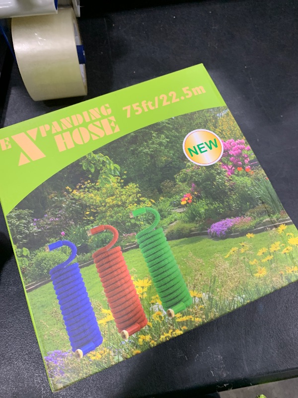 Photo 1 of 75 ft Expandable Garden Hose with 10 Spray Nozzle - 4 -Layer Latex Core - Heavy Duty Superior Strength 3750D - Expanding Water Hose - Extra Strong Brass Connectors/Storage Bag