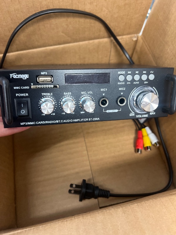 Photo 1 of Facmogu 298A Max 300Wx2 Wireless Bluetooth 5.0 Stereo Audio Amplifier, RMS 40Wx2 Power Amp 2 Channel Stereo Receiver for Home Theater Speakers, Bass & Treble Control, USB/SD/RCA/MIC/FM in, Remote