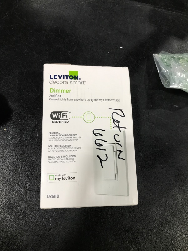 Photo 1 of Leviton Decora Smart Dimmer Switch, Wi-Fi 2nd Gen, Neutral Wire Required, Works with Matter, My Leviton, Alexa, Google Assistant, Apple Home/Siri & Wired or Wire-Free 3-Way, D26HD-2RW, White