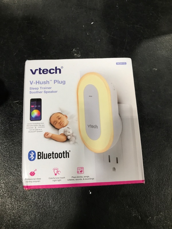 Photo 1 of VTech BC8113 V-Hush Plug Sleep Training Soother with 40 Stories/Songs/Sounds & Record Your own Voice. Bluetooth Speaker, 250+ Multi-Color Night Light, No Batteries & No Cords Required