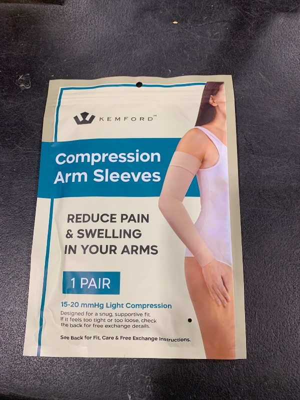 Photo 1 of KEMFORD Compression Lymphedema Arm Sleeves for Women - 15-20 mmHg, 1 Pair, Black, L - Medical Arm Brace for Swelling, Edema, Circulation
