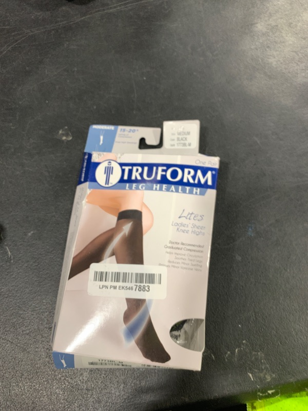 Photo 1 of Truform Sheer Compression Stockings, 15-20 mmHg, Women's Knee High Length, 20 Denier, Black, Medium