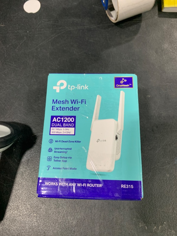 Photo 1 of TP-Link AC1200 WiFi Extender, 2025 Wirecutter Best WiFi Extender, 1.2Gbps Home Signal Booster, Dual Band 5GHz/2.4GHz, Up to 1600 Sq.ft and 32 Devices, EasyMesh Compatible, One Ethernet Port (RE315)