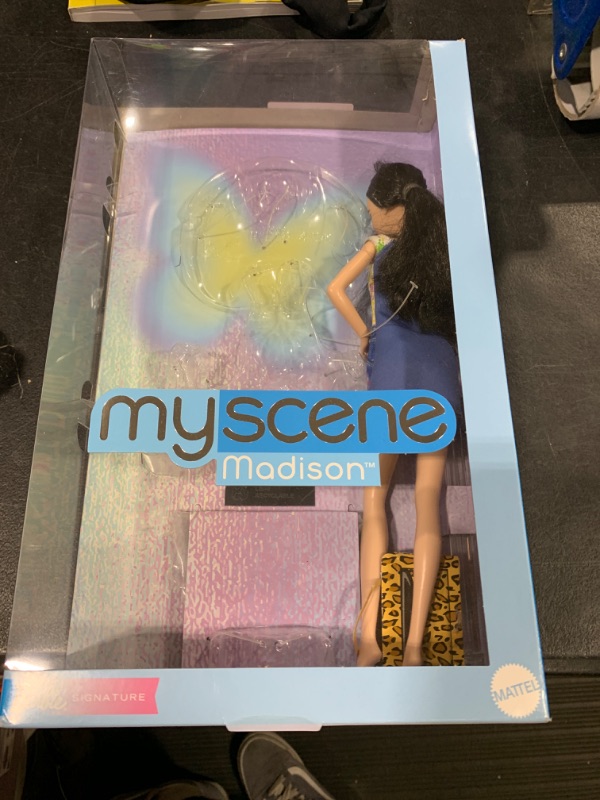 Photo 1 of Barbie Signature My Scene Madison Doll & Accessories, Y2K-Inspired Outfit with Butterfly Top, Cargo Jeans, Denim Bag & Display Stand
