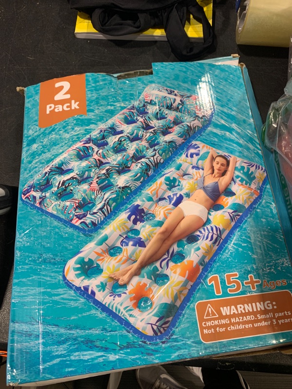 Photo 1 of Stonful 2 Pack Inflatable Pool Float Mat, Giant Pool Floats Adult Size with Headrest, Lake Float Raft Water Lounger, Multi-Purpose Swimming Pool Floats Toys for Pool Party, Summertime Beach, Outdoor