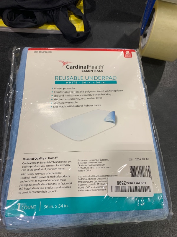 Photo 1 of Cardinal Health Essentials Reusable Underpad Polyester/Rayon 36X54" ZRUP3654R 3 Pads