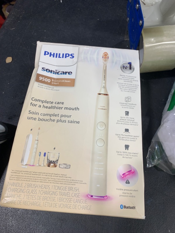Photo 1 of Philips Sonicare DiamondClean Smart 9500 Electric Toothbrush, Sonic Toothbrush with App, Pressure Sensor, Brush Head Detection, 5 Brushing Modes and 3 Intensity Levels, Rosegold, Model HX9923/61