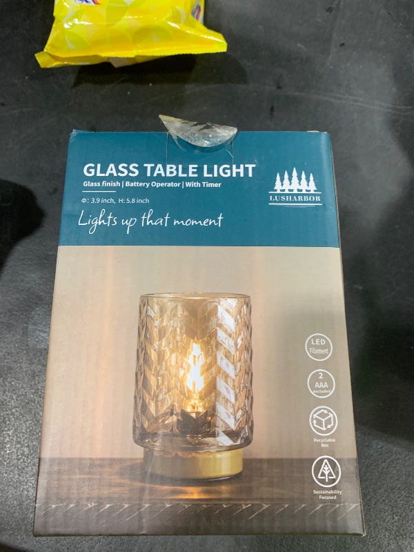 Photo 1 of LUSHARBOR Aesthetic Battery Operated Lamp with Timer, Small Decorative Table Lamp, Glass Cordless Lamps Bedside Battery Powered Lamp for Living Room, Entryway Wave Design-Amber
