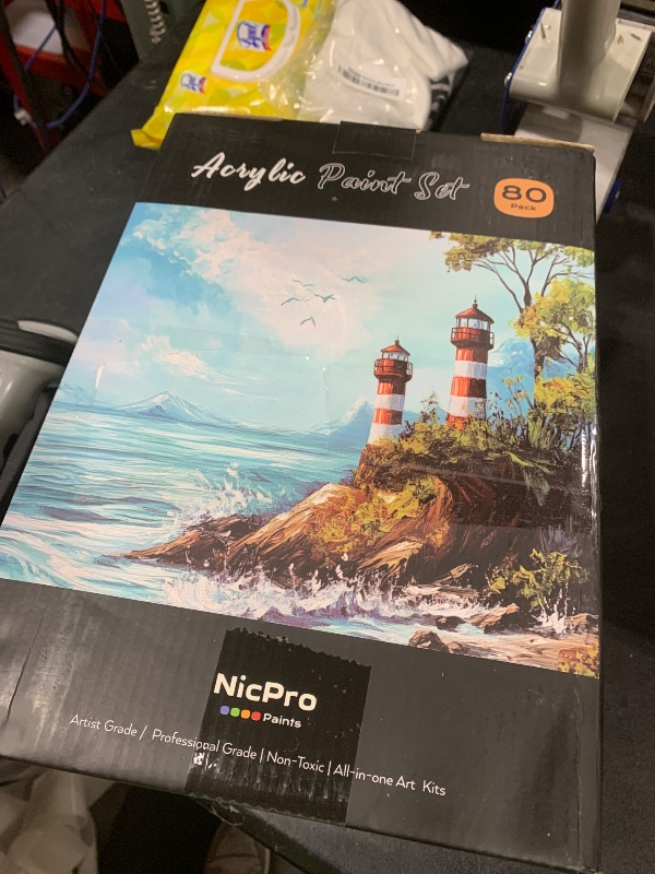 Photo 1 of Nicpro Acrylic Paint Canvas Set for Adults, 80PCS Art Painting Supplies Kit with 36 Paints(36ML), Table Wood Easel,10 Canvas Panels,12 Brushes,Paper Pad, Cup, Palette for Adults Kids Artist Beginner