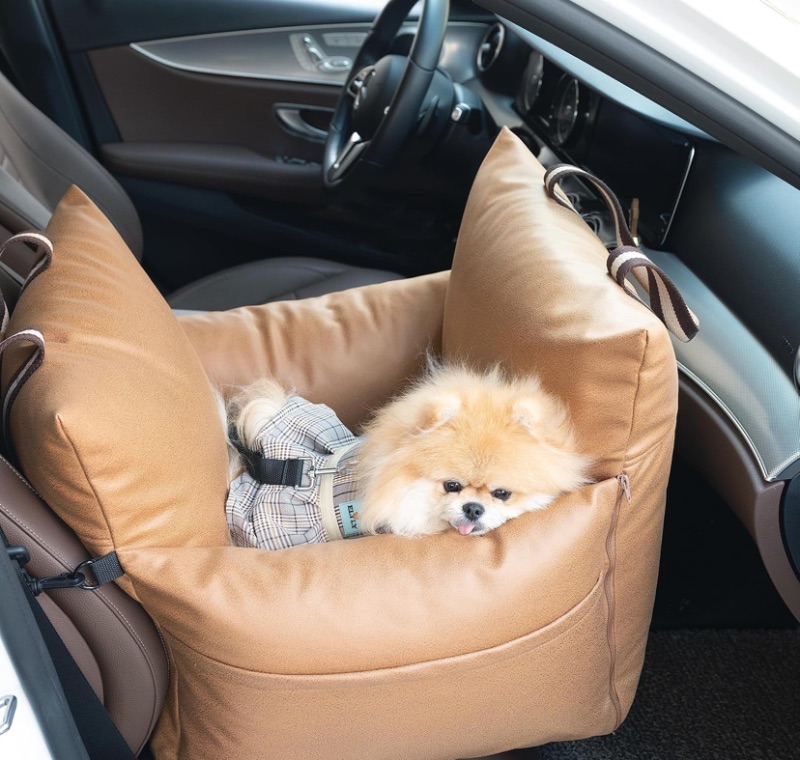 Photo 1 of Premium PU Leather Dog Car Seat & Bed with Removable Sunshade, Travel Bed & Carrier