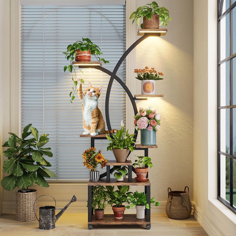 Photo 1 of Nieifi Plant Stand Indoor with Grow Lights, 8 Tiered 61.8'' Large Plant Stands for Indoor Plants Multiple, Metal Plant Shelf Plant Flower Holder