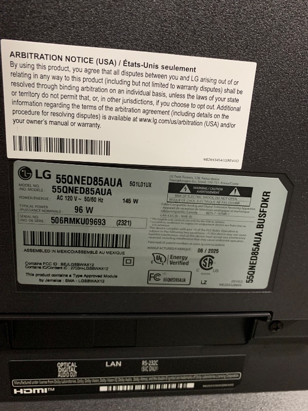 Photo 1 of LG 55-Inch Class QNED AI 4K QNED85A Series Smart TV w/AI Picture, AI Sound, HDR10, AI Super Upscaling 4K, Filmmaker Mode, Wow Orchestra, Alexa Built-in (55QNED85AUA, 2025)