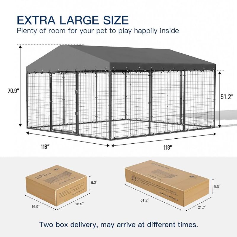 Photo 1 of (INCOMPLETE SET) Kullavik Large Outdoor Dog Kennel,118" x 118" x 70.9" Heavy Duty Dog Cage 