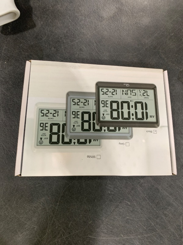 Photo 1 of WallarGe Atomic Digital Wall Clock Battery Operated, Self-Setting, Large Display with Temperature, Date, Day of The Week, Silent Wall Mount Digital Clock, 4 Time Zones, DST