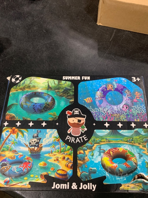 Photo 1 of 4 Pack Inflatable Pool Floats, 36" & 24" Pool Tubes for All Ages, Unique Dino, Mermaid, Pirate Inner Tube Floaties for Swimming, Swim Ring and Pool Party Toys for Kids 3-5 4-8 8-12, Teens, Adults
