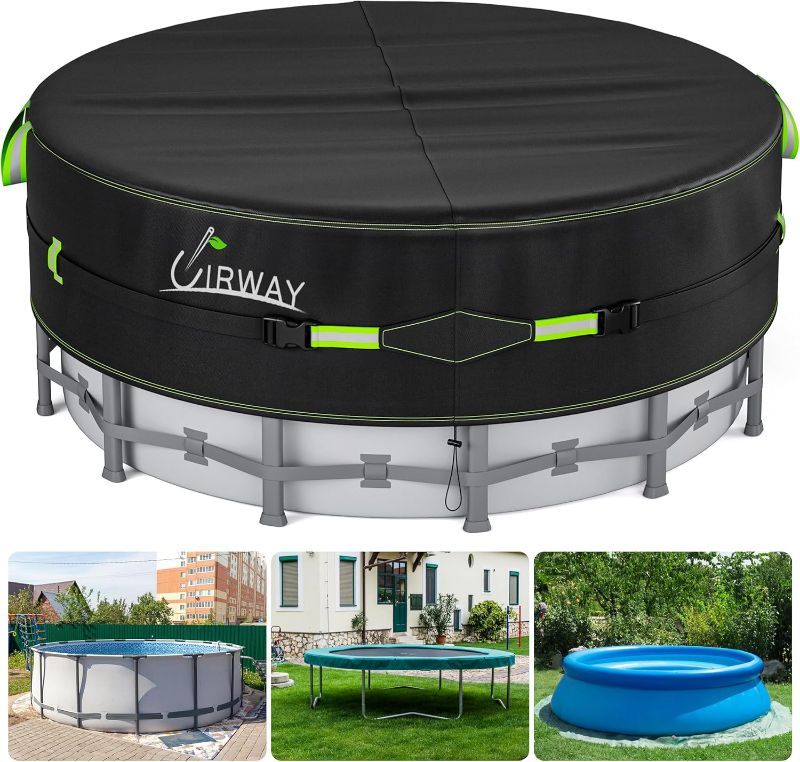 Photo 1 of UIRWAY 21 Ft Round Pool Cover with Reflective Strips, Swimming Pool Cover for Above Ground Pools, Solar Cover Including Rope Tie and Luminous Ground Nails, PU Tarp Snug Fit for UV Protected
