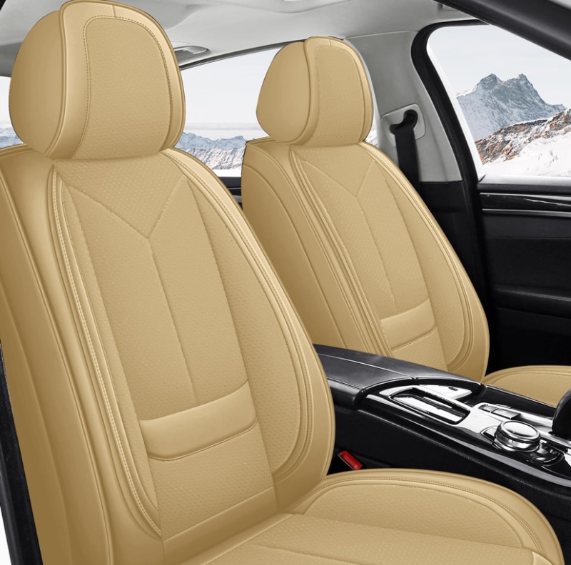 Photo 1 of Car Seat Covers Full Set 3D Foam Back Support, 5 Seats Universal Fit for Most Cars, Nappa Leather Car Seat Cushion Super Breathable, Storage Bags, All Season, Black Coffee Car Seat Cover