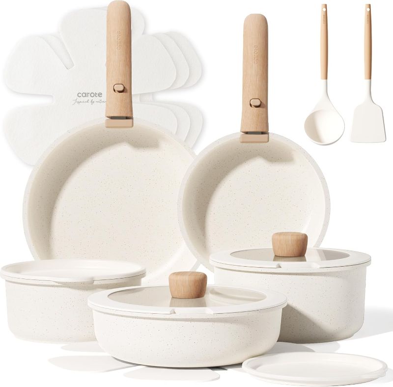 Photo 1 of CAROTE 17pcs Pots and Pans Non Stick, Cookware Sets Detachable Handle, Induction Kitchen Pots and Pans,NonStick Cooking Set, Oven/Dishwasher/Fridge Safe, Space Saving
