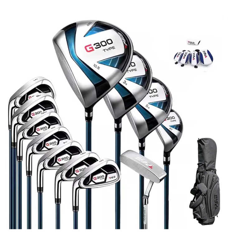 Photo 1 of PGM Men's G300 Type 9/12 Pieces Complete Golf Club Set - Titanium #1 Driver, Draw-Biased Hybrid, High-Strength Stainless Steel Iron Set, High Forgiveness Putter, with Stand Bag