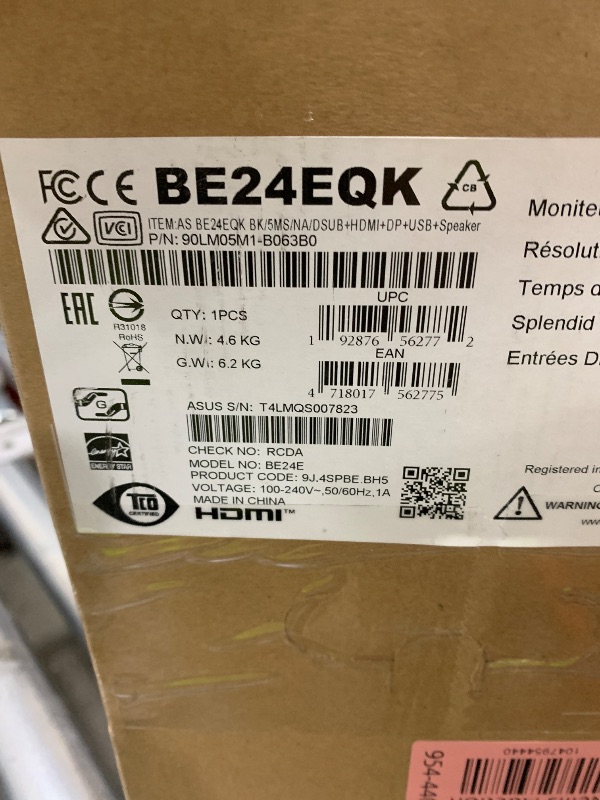 Photo 1 of ASUS BE24EQK 23.8” Business Monitor with 1080P Full HD IPS, Eye Care, DisplayPort HDMI, Frameless, Built-in Adjustable 2MP Webcam, Mic Array, Stereo speaker, Video Conference,BLACK