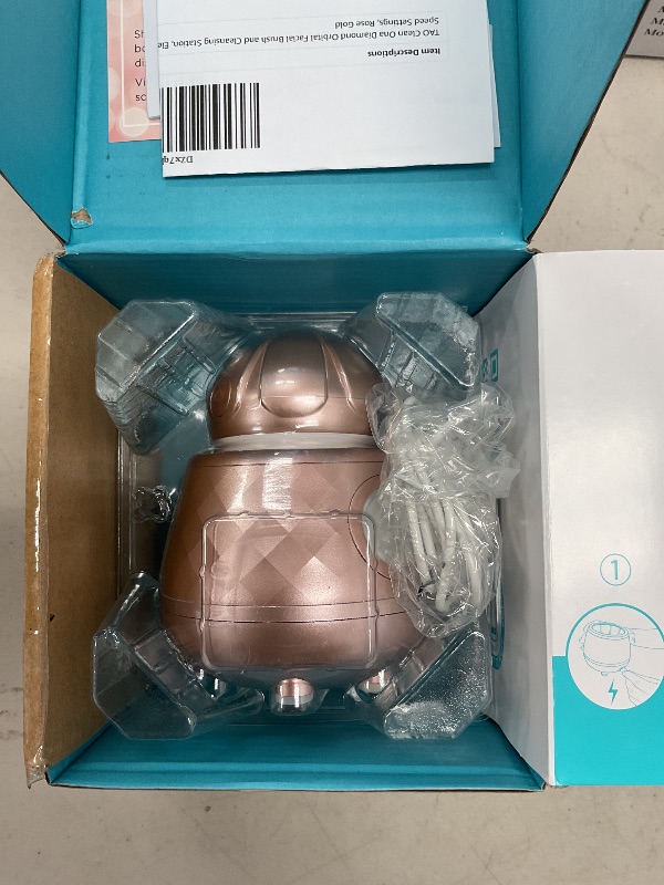 Photo 1 of TAO Clean Ona Diamond Orbital Facial Brush and Cleansing Station, Electric Face Cleansing Brush with Ergonomic Handle, Dual Speed Settings, Rose Gold