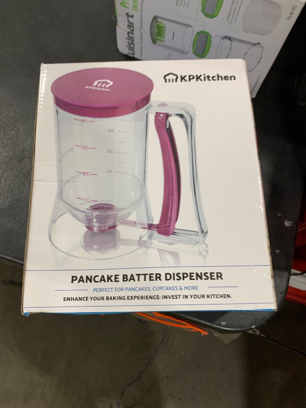 Photo 1 of Pancake Batter Dispenser - Kitchen Must Have Tool for Perfect Pancakes, Cupcake, Waffle, Muffin Mix, Cake & Crepe - Easy Pour Baking Supplies for Griddle - Pancake Maker with Measuring Label (Purple)