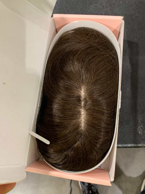 Photo 1 of MY-LADY Human Hair Toppers for Women Real Human Hair for Thinning Hair 7 * 13CM Silk Base Hairpieces with Bangs 150% Density Straight Clip in Remy Hair Pieces 18 Inch #02 Dark Brown