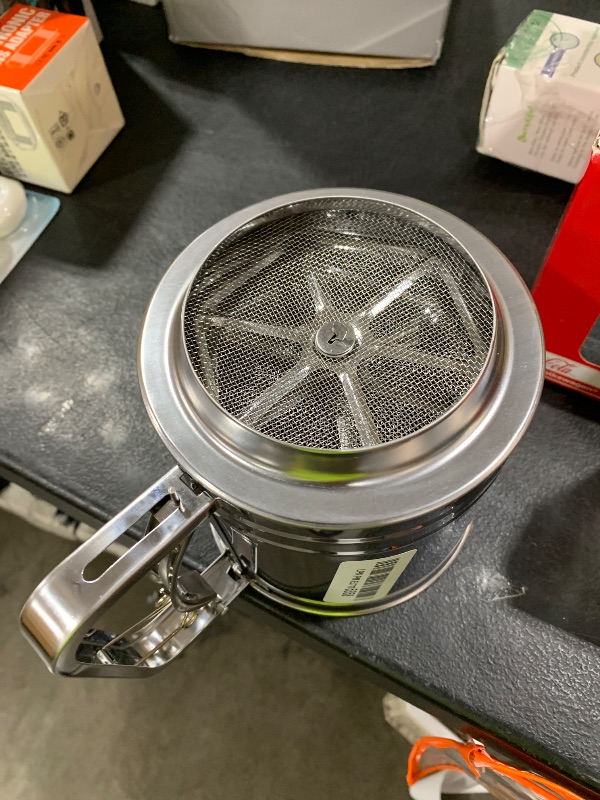 Photo 1 of 5 Cup Flour Sifter for Baking – Flour Sifter Stainless Steel (5.1" x 5.1") with Double Mesh – One-Hand Operation, Designed for Quick & Easy Sifting