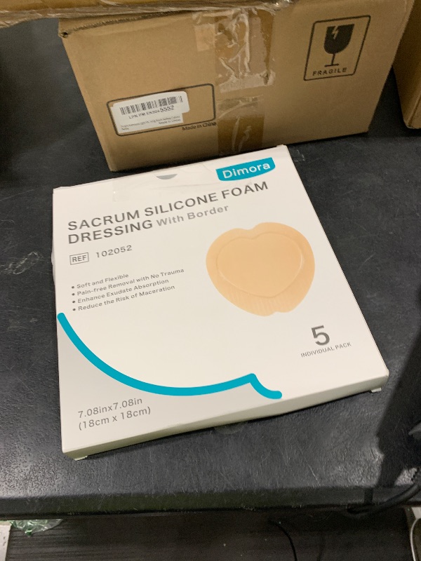 Photo 1 of Dimora Wound Dressing Sacrum Foam Bandages Silicone Adhesive Border 7"x7" Waterproof Sacral Pads Absorbent Breathable Bed Sore Pressure Dressing