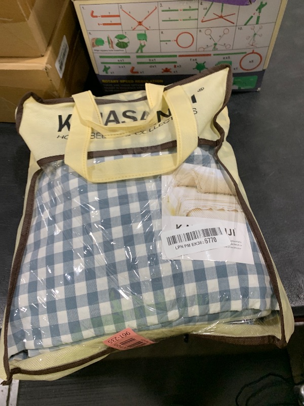 Photo 1 of K MASANIJI Dust Blue White Plaid Ruffle Gingham Sheets Full Size 4-Piece Set, 300TC 100% Yarn Dyed Cotton 18 in Deep Pocket Preppy Sheets Decorative Bedding (Dust Blue/White Plaid, Full)