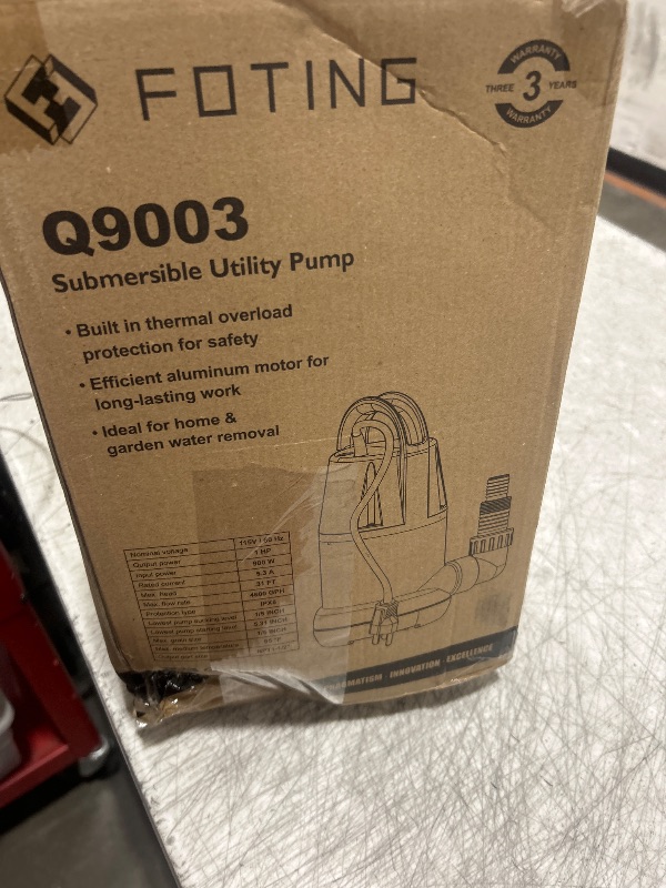 Photo 1 of FOTING Sump Pump 1HP Clean/Dirty Submersible Water Pump, 4600GPH Utility Pump Thermoplastic Electric Portable Transfer Water Pump for Swimming Pool Garden Pond Basement with 10ft Long Power Cord