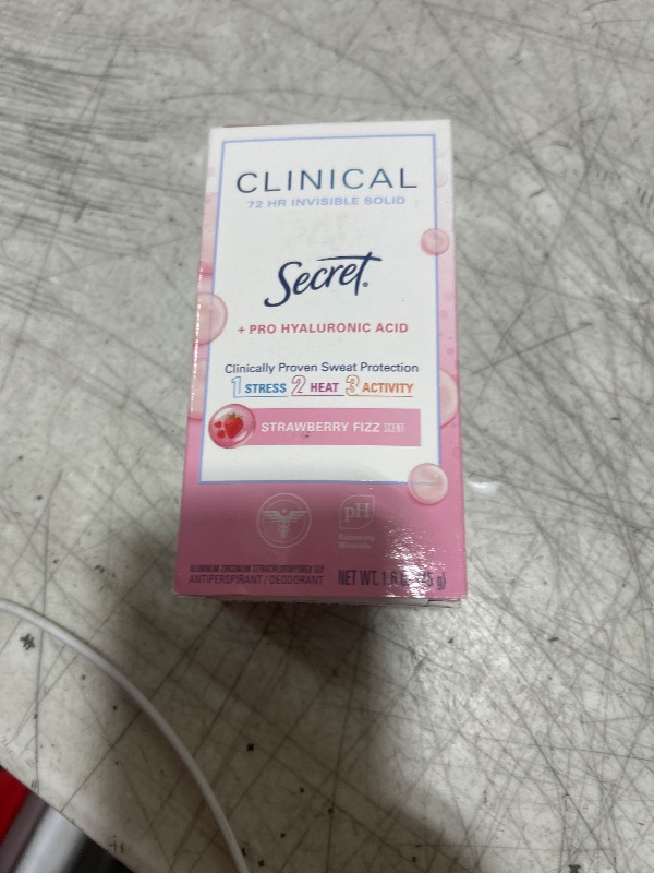 Photo 1 of Secret Clinical Strength Antiperspirant Deodorant for Women, 3X Stress Protection, 72hr Sweat & Odor Protection, Pro-Hyaluronic Acid, Invisible Solid, Strawberry Summer Fizz Scent, 1.6 oz