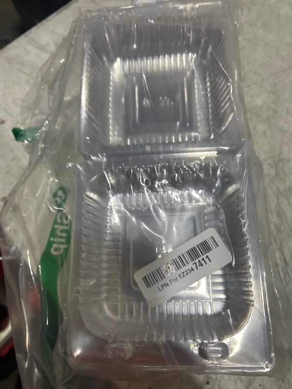 Photo 1 of 100 Count Clear Plastic Hinged Take Out Containers Clamshell Takeout Tray Food Clamshell Containers Outside Diameter for Dessert, Snacksetc, Cakes Slice, Cookies, Salads