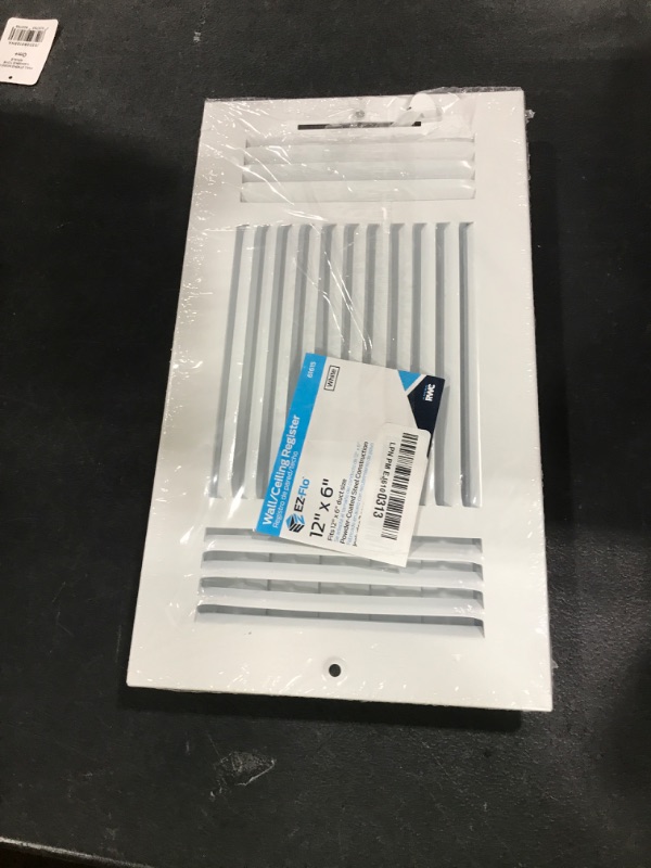 Photo 1 of EZ-FLO 12 x 6 Inch (Duct Opening) Air Vent Cover for Wall or Ceiling, Three-Way Ventilation Register, Solid Steel HVAC Register Cover, White, 61615