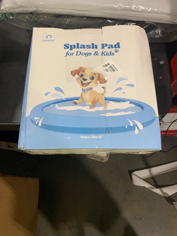Photo 1 of Peteast Splash Pad for Dogs & Kids - Anti-Slip Dog Pool for Large Dogs, 0.58 mm Thickened Durable Outdoor Water Play Mat, Summer Sprinkler Toy for Backyard (67in, Blue)