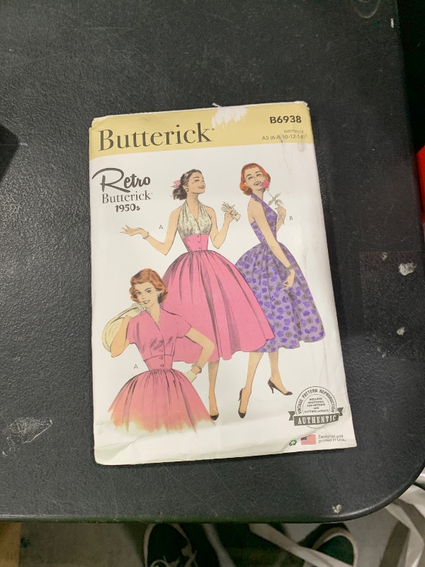 Photo 1 of Butterick Misses' Vintage 1950's Halter Dress and Jacket Sewing Pattern Kit, Design Code B6938, Sizes 6-8-10-12-14, Multicolor