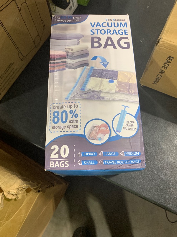 Photo 1 of 20 Pack Vacuum Storage Bags, Space Saver Bags (4 Jumbo/4 Large/4 Medium/4 Small/4 Roll) Compression for Comforters and Blankets, Sealer Clothes Storage, Hand Pump Included