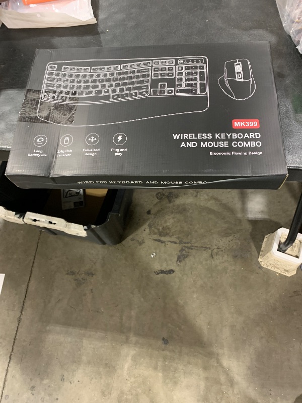 Photo 1 of Wireless Keyboard and Mouse Combo, 2.4G Full Size Wave Keys Ergonomic Keyboard with Wrist Rest and 3-Level DPI Adjustable Wireless Ergonomic Mouse for Windows, Mac OS Desktop/Laptop/PC(Black)