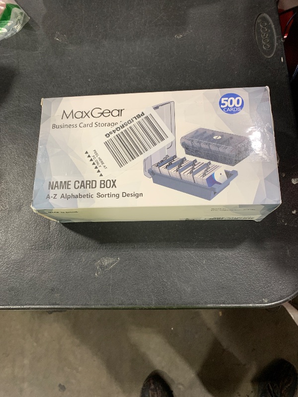 Photo 1 of MaxGear Business Card Holder for Desk, Large Plastic Business Card Organizer Box with Lid, Credit Card File Storage Case for Office & Home, Holds 500 3.5” x 2.2” Cards with A-Z Index Tabs, Black
