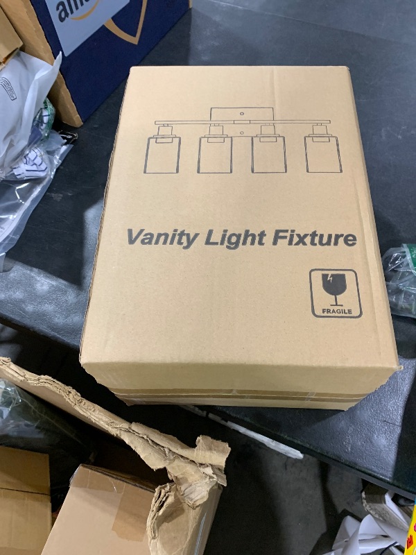 Photo 1 of Indoi 4-Light Bathroom Light Fixtures, Matte Black Modern Vanity Lights with Clear Glass Shades, Bathroom Wall Lamp for Mirror Living Room Cabinet Bedroom Porch