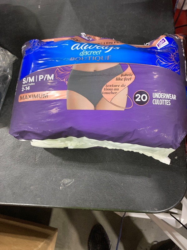 Photo 1 of Always Discreet Boutique Incontinence and Postpartum Underwear for Women, Maximum Protection, S/M, Black, 20 Count (Packaging May Vary)