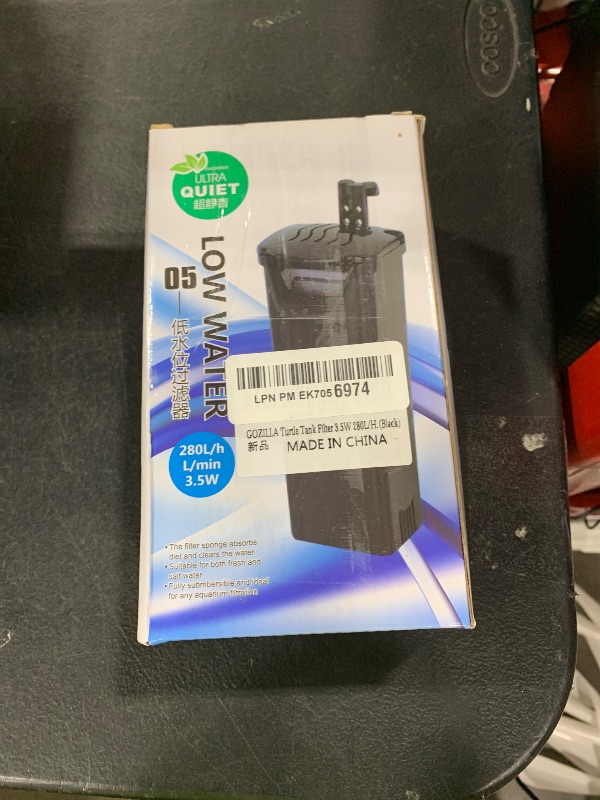 Photo 1 of GOZILLA Turtle Tank Filter 74GPH, Low Water Level Turtle Tank 3.5W Fish Tank Aquarium Filters for Small Tanks up to 15 Gallons Include 3 Replacement Cartridges.(Black)