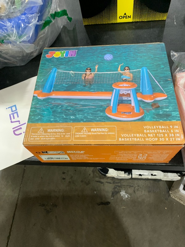 Photo 1 of JOYIN XL Inflatable Pool Float Set, 125'' Volleyball Net & Basketball Hoops, Extra Large Floating Swimming Game Toy for Kids and Adults, Summer Floaties, Volleyball Court|Basketball, XL-Orange