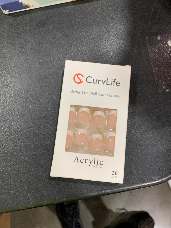 Photo 1 of Press on Short Square Acrylic Fake Nails with Apricot Design Full Cover False Glossy Nude Glue on Artificial Stick on Nails for Women 24Pcs (French Natural)